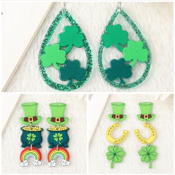 Saint Patrick's Day Acrylic Charm | Feast of St Patrick Shamrock Heart Rainbow | Lucky Clover | DIY Jewelry | Ref: P304