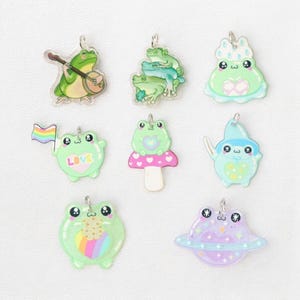 Kawaii Frog Acrylic Charms | Stack Family | Satellite Toad | Banjo | LGBT | Supplies Jewelry | Ref: P151