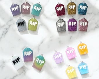 Rip Charm | RIP Coffin Resin Charms | Halloween Charm | Death Charm | Stone Charm | Ref. P331