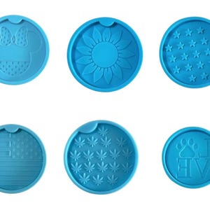 Car Coaster Silicone Mold Resin Minnie Stars Sunflower Leaf Paw USA Flag. Ref: M56 image 2