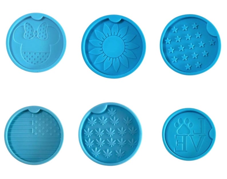 Car Coaster Silicone Mold Resin Minnie Stars Sunflower Leaf Paw USA Flag. Ref: M56 image 2