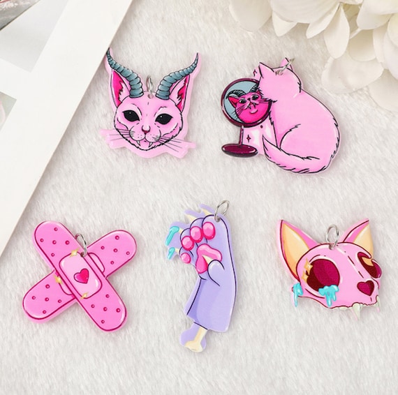 Pastel Goth Charms Spooky Creative Cat Mirror Charm Bandage Goth Charm  Crossed Charm Claw Pendant Cat With Horns Ref: P11 