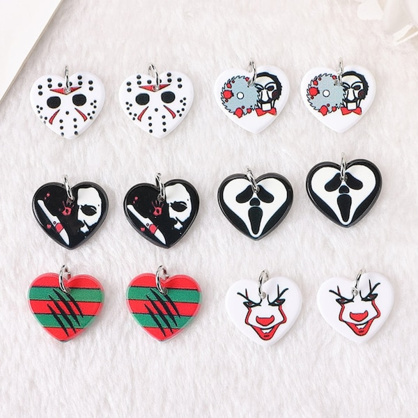Heart Character Horror Movie Acrylic Charms | Freddy Krueger Ghostface Jason Voorhees | Michael Myers | Jigsaw | Pennywise It Clow Ref: P195