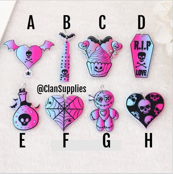 Goth Valentines Charms Halloween Gothic Acrylic Charms Horror Party Charms  Gothic Love RIP Poison Ghost Voodoo Doll Charm P54 