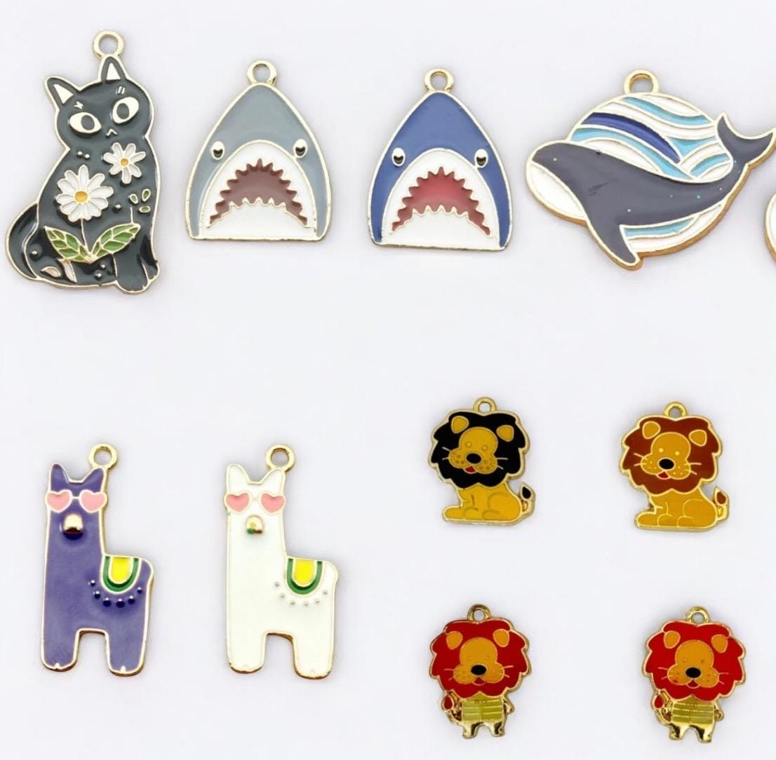 Animal Enamel Charm | Black Cat Flowers | Shark | Whale | Alpaca | Lion | Pendant DIY Jewelry Making Finding Accessories | Ref: Z31