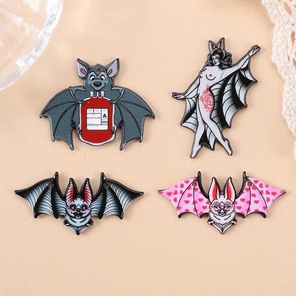 Bat Acrylic Charms | Bat with Blood Bag | Girl Bat | Pink Bat | Black Bat | Ref: P171