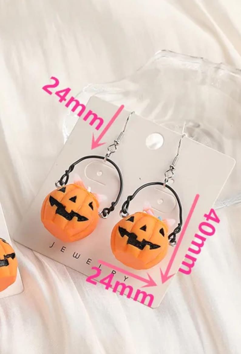 3D Pumpkin Resin Charms Earring Candy Bucket Trick Treat Ghost ...