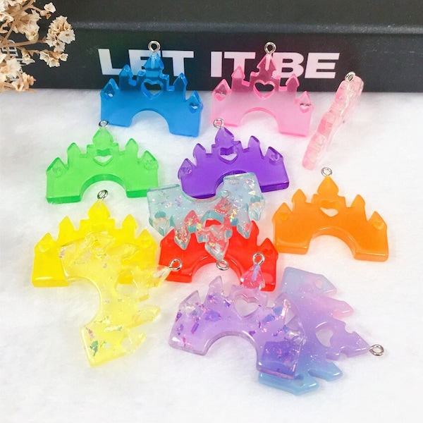 Collier multicolor à dos plat avec breloques en résine Castle, porte-clés, bricolage, fabrication d'accessoires. Réf R1