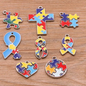 Autism Charm | Ribbon | Heart | Round | Puzzle Piece | Pendant For DIY Bracelet Necklace Jewelry Making | Ref: Z33