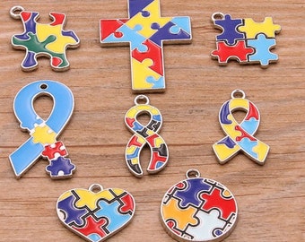 Autism Charm | Ribbon | Heart | Round | Puzzle Piece | Pendant For DIY Bracelet Necklace Jewelry Making | Ref: Z33