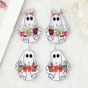 Ghost Walking with Christmas Umbrella Acrylic Charms |  Funny DIY Christmas Jewelry Earrings | Ref: P283