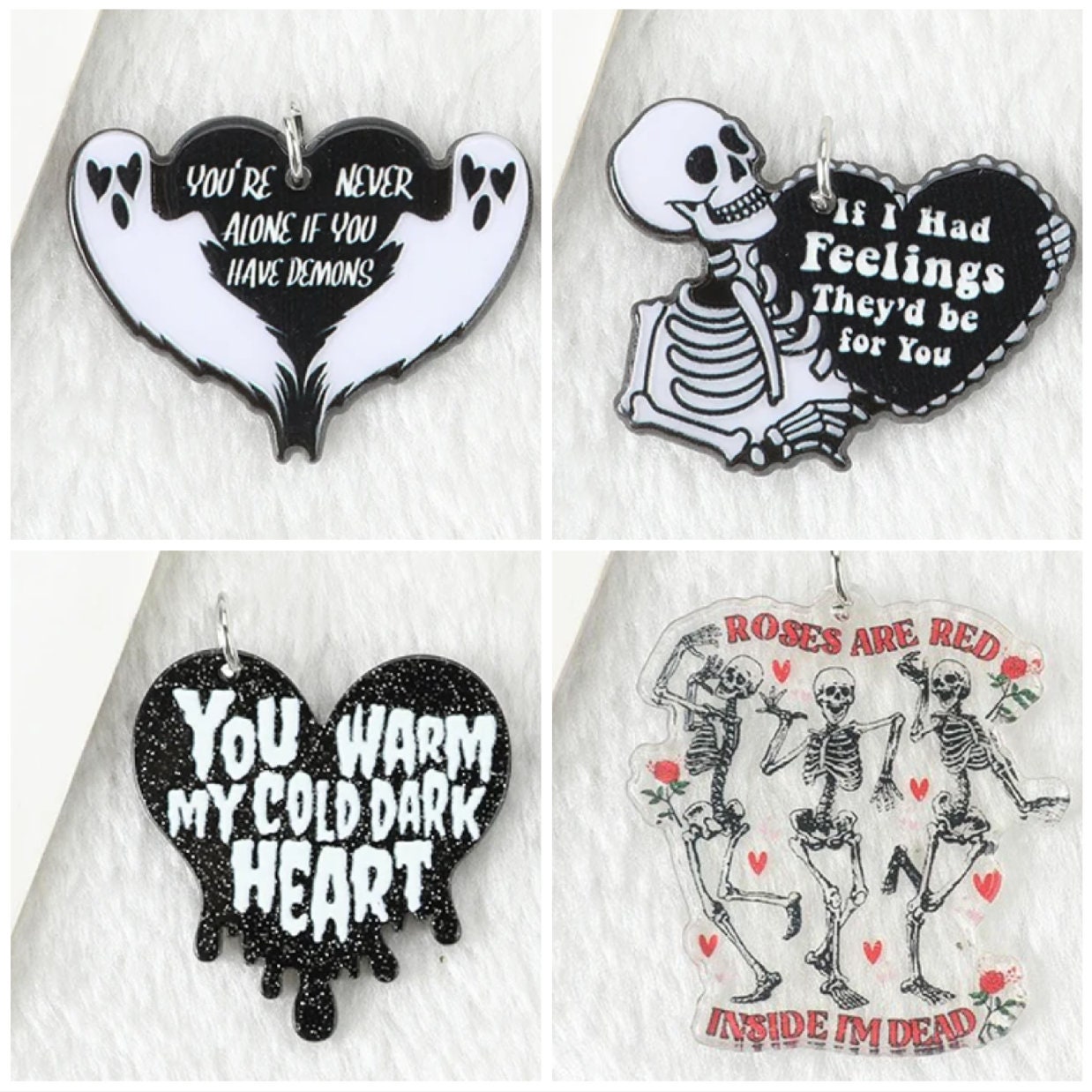 8Pcs Valentine Charms Creative Acrylic Horror Heart Ghost Jewlery