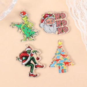 Christmas Acrylic Charms | Santa Noel Ho Ho Ho | Tree Rex | Santa Claus | Dinosaur Christmas Tree | DIY Jewelry | Ref: P232