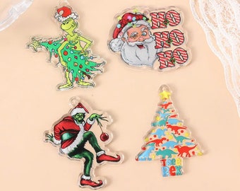 Christmas Acrylic Charms | Santa Noel Ho Ho Ho | Tree Rex | Santa Claus | Dinosaur Christmas Tree | DIY Jewelry | Ref: P232