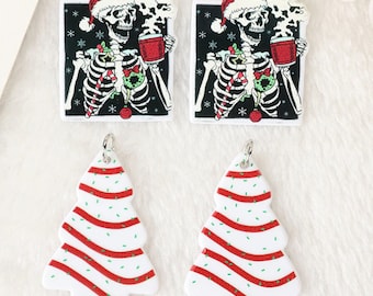 Christmas Acrylic Charms | Santa Claus Skeleton | White Christmas Tree | Christmas Jewelry | DIY Jewelry | Ref: P243