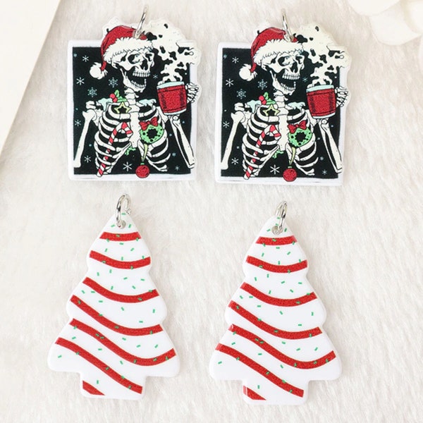 Christmas Acrylic Charms | Santa Claus Skeleton | White Christmas Tree | Christmas Jewelry | DIY Jewelry | Ref: P243