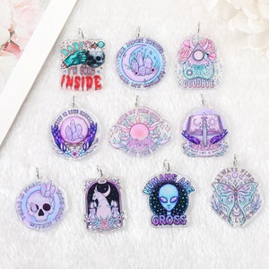 Skull Magic Acrylic Charms | Quartz Ouija | Alien | Sun Moon | The Protector | Goodbye Ouija | Witch | DIY Jewelry | Ref: P179