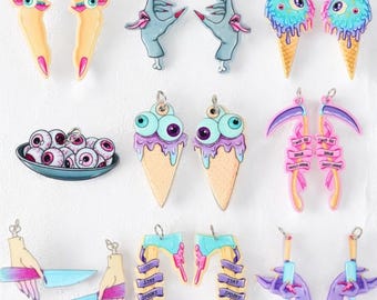 Pastel Goth Charms | Eyeball | Ice Cream | Finger | Hand with Tong  | Goth Pendant | Ref: P16