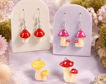 Mushroom 3D Resin Charm or Earrings | DIY Jewelry Supply |  Making Handmade Craft | Ref: P5