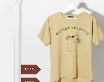 Camiseta solsticio de verano, diseño digital de bolso.