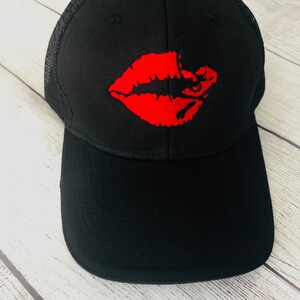 Poison Kiss trucker hat, Embroider Poison lips Hat, Black Trucker hat