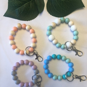 Silicone Bead Wristlet | Stretchy Silicone Keychain | Bead Keychain | Cute Beaded Keychain