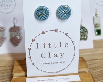 Handmade ceramic stud earrings - blue speckle