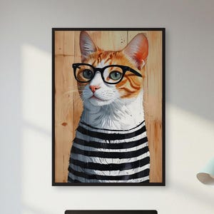 Hipster Cat Wall Art – Quirky Glasses Kitty Poster for Cozy Bedrooms, Fun Modern Interiors & Gift for Cat Lovers with Whimsical Style