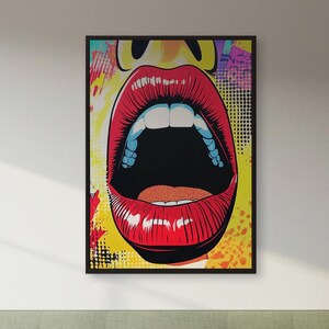 Pop Art Lips Wall Art, Bold Colorful Mouth Illustration Print with Retro Comic Style for Modern Bedrooms, Urban Spaces, Statement Home Decor