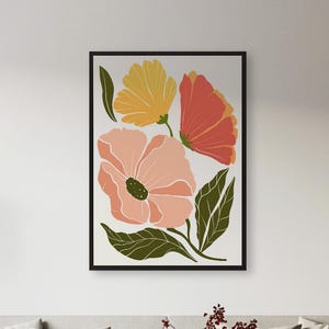 Pastel Botanical Flower Wall Art – Soft Color Floral Print for Nature-Loving Bedrooms, Feminine Interiors, or Peaceful Boho-Inspired Decor