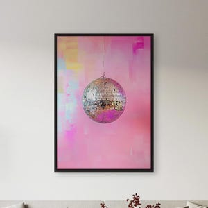 Pink Disco Ball Print: Retro Glam Dance Party Wall Art