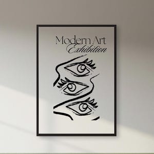 Modern Art Eyes Exhibition Poster – Abstract Black and White Eye Print for Gallery Walls, Creative Bedrooms, and Minimalist Home Decor