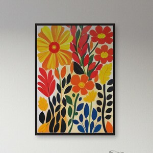 Folk Floral Wall Art: Scandinavian-Inspired Colorful Blooms Print
