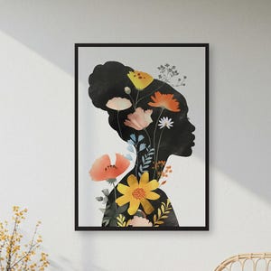 Floral Silhouette Print: Feminine Empowerment Art for Modern Bedroom