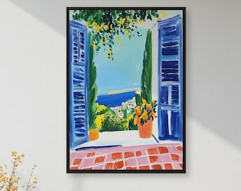Mediterranean Sea View Painting: Coastal Landscape Wall Art