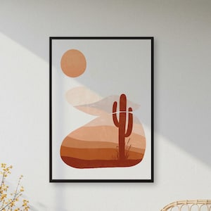 Terracotta Desert Cactus Print: Minimalist Boho Wall Art