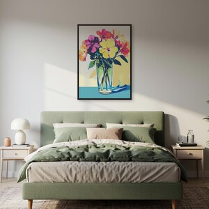 Póster de jarrón floral pop art: arte de pared luminoso para la cocina, ideal para mañanas alegres, un estilo interior fresco o una decoración moderna y colorida para el comedor.