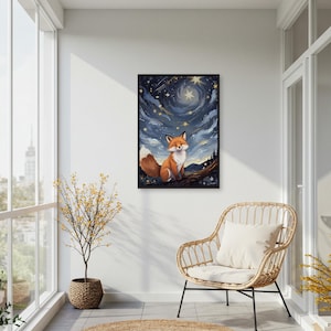 Wunderliche Fuchs und Sternenhimmel Wandkunst – Magische Waldtiere für ein gemütliches Kinderzimmer