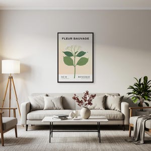 Botanisches Wildblumen Poster, französische Kräuterwandkunst mit minimalem grünen Design, moderne Küche oder Cottagecore-Dekor für ein von der Natur inspiriertes Zuhause