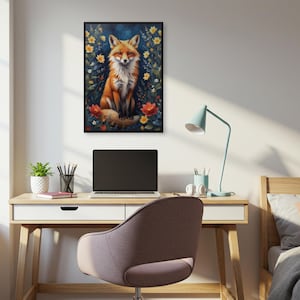 Whimsical Fox Wall Art, Woodland Animal Print with Flowers for Cottagecore Kitchen, Nature Nursery or Cozy Rustic Living Room Decor