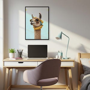Cool Llama Wall Art, Funny Alpaca Print with Sunglasses and Scarf for Quirky Teen Room, Eclectic Gallery Wall or Playful Living Room Decor