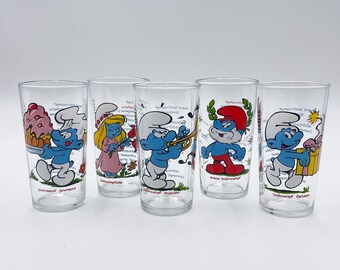 Ensemble de 5 verres à moutarde "Schtroumpfs"- 1983