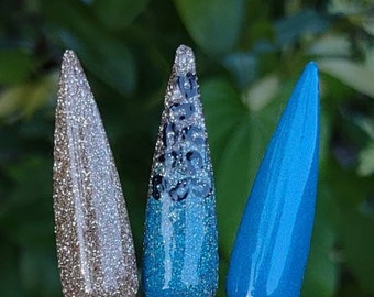 Leopard Blue Hawaiian Trio / 3 Gorgeous Lioness Glitter, Blue Hawaiian & Leopard Spots / Acrylic Nail Dip Powder