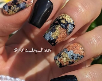 Don't Take Me For Granite Raven Duo - Metallic Foil Flakes with Holographic Glitter Dip / Raven Black Solid/ Acrylic Nail Dip Powder