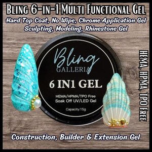 6 in 1 Hard Top Coat, No Wipe, Chrome, Sculpting, Modeling, Rhinestone, Builder, Multifunctional Gel - Originl Formula - HEMA, HPMA, TPO Fre