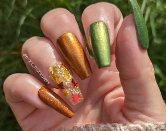 Autumn Treasure Sparkles Trio / Fireside & Olive Branch Solids Chromed / Autumn Sparkle Fall Leaves with Gold Flakes Dip