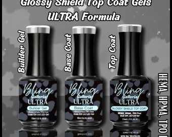 Ultra Glossy Shield Top Coat, Builder Gel & Base Coat Gels | HEMA, HPMA, TPO Free | Gel Polish | Nail Gel |