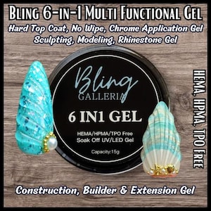6 in 1 Hard Top Coat, No Wipe, Chrome, Sculpting, Modeling, Rhinestone, Builder, Multifunctional Gel - HEMA, HPMA, TPO Free