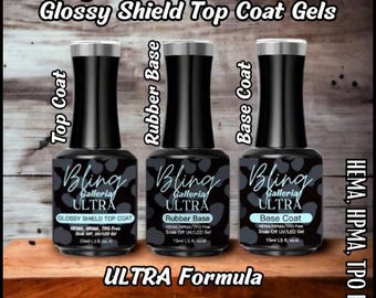 ULTRA Glossy Shield Top Coat (No Wipe), ULTRA Rubber Base Coat Gel & ULTRA Base Coat Gels | Hema, Hpma, Tpo Free | gel polish, gel nail