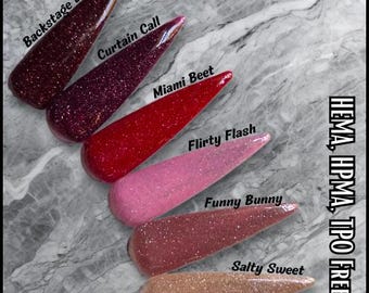 Ultra Backstage Beauty, Curtain Call, Miami Beet, Flirty Flash, Funny Bunny, Salty Sweet Reflective Gels - Libres de Hema, HPMA y TPO